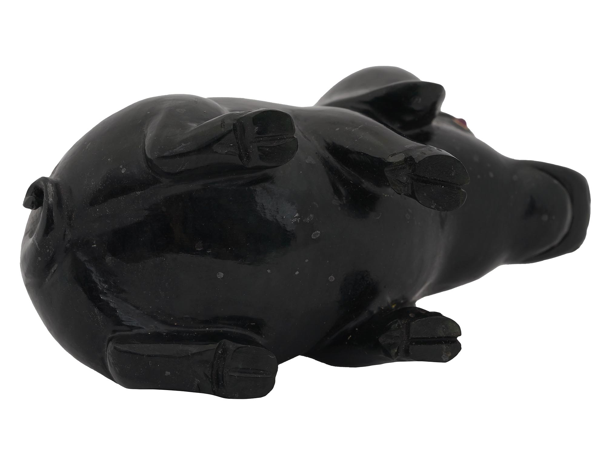 RUSSIAN CARVED JADE PIG FIGURINE WITH RUBY EYES PIC-2